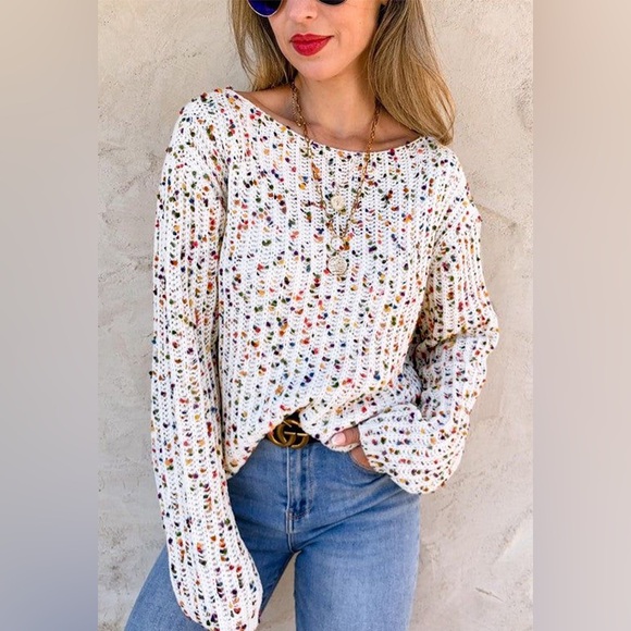 Sweaters - White Confetti Reversible Twist Sweater